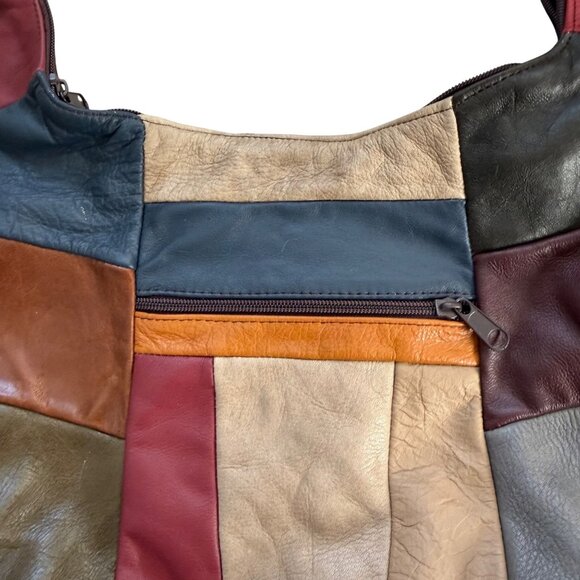 Women's Hobo Bag Purse Genuine Leather Multicolor Patchwork Vintage 90s Mexico - Picture 2 of 9